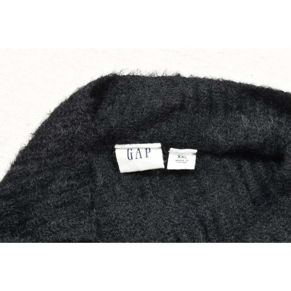 GAP Women's XXL Black Fuzzy Mock Neck Knit Pullover Sweater Ribbed Cuffs